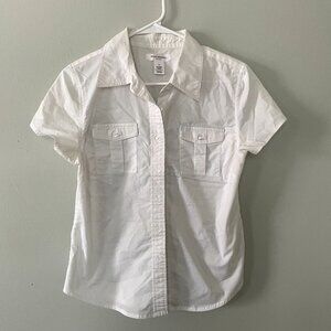Isaac Mizrahi white short sleeved button down top pockets cotton classic